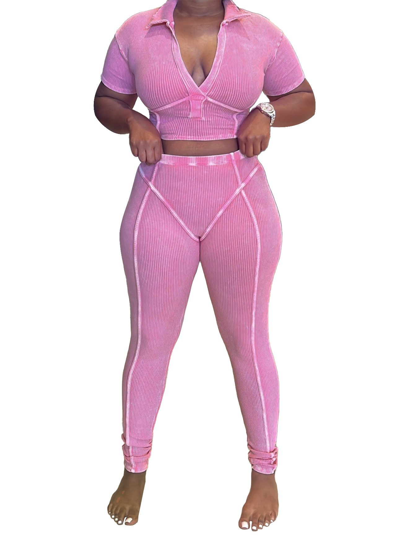 High Quality Cotton Athletic Wear Solid Color Women's Sets Streetwear Short Top With Leggings Pants Two Piece Set