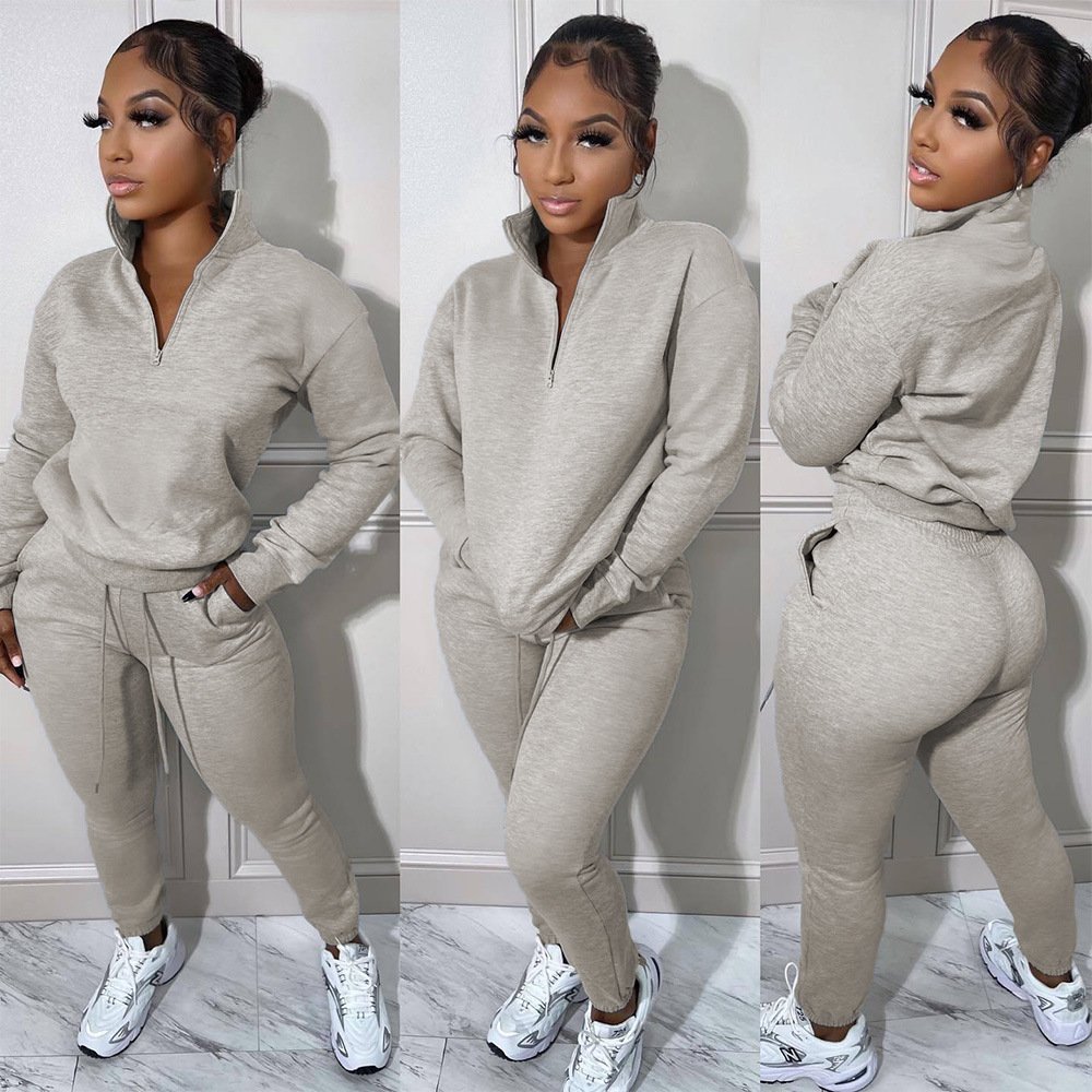 Manufacturer Blank Stand Collar Zip Tracksuits Two Piece High Quality Custom 3d Puff Printing Logo Gym Jogger Women'S Sets