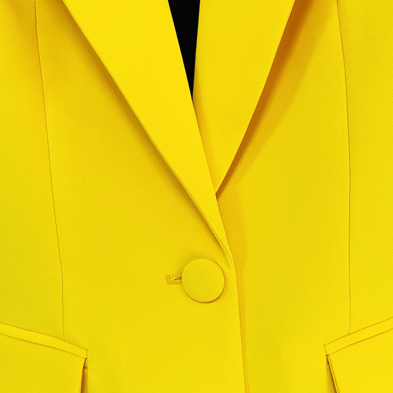 Ready to ship or customized fashion official single button yellow color womens blazer sets(blazer+pants suits)