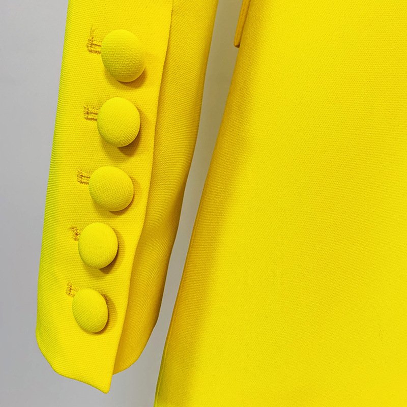 Ready to ship or customized fashion official single button yellow color womens blazer sets(blazer+pants suits)