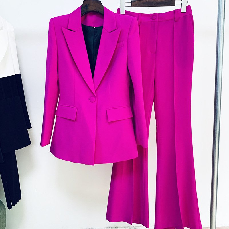 Ready to ship or customized fashion official single button yellow color womens blazer sets(blazer+pants suits)