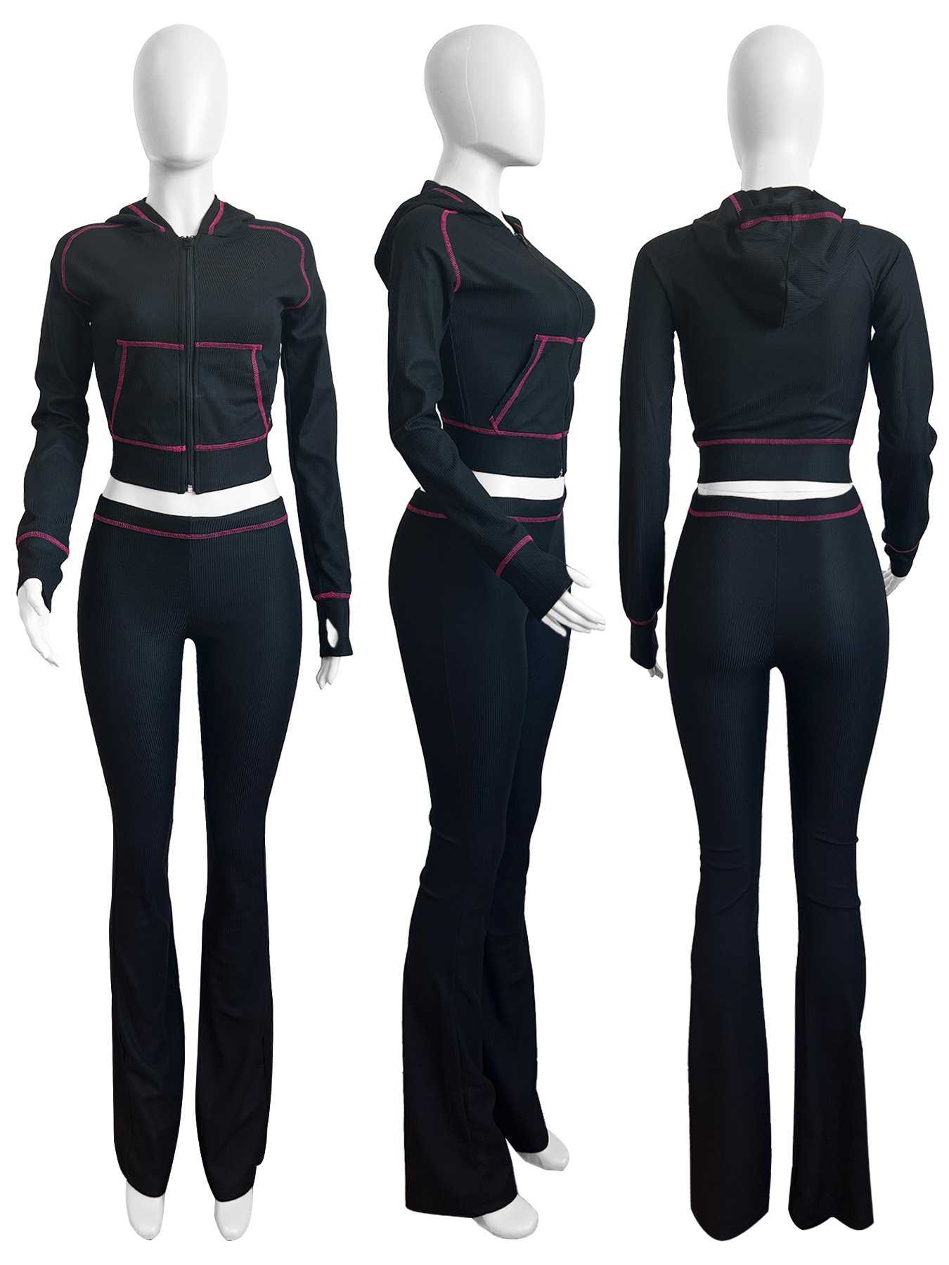 Women's Clothing 2 Two Piece Set Waffle Tracksuits Custom Zipper Hoodie and Sweatpants Set Fall Winter Casual Outfits For Ladies