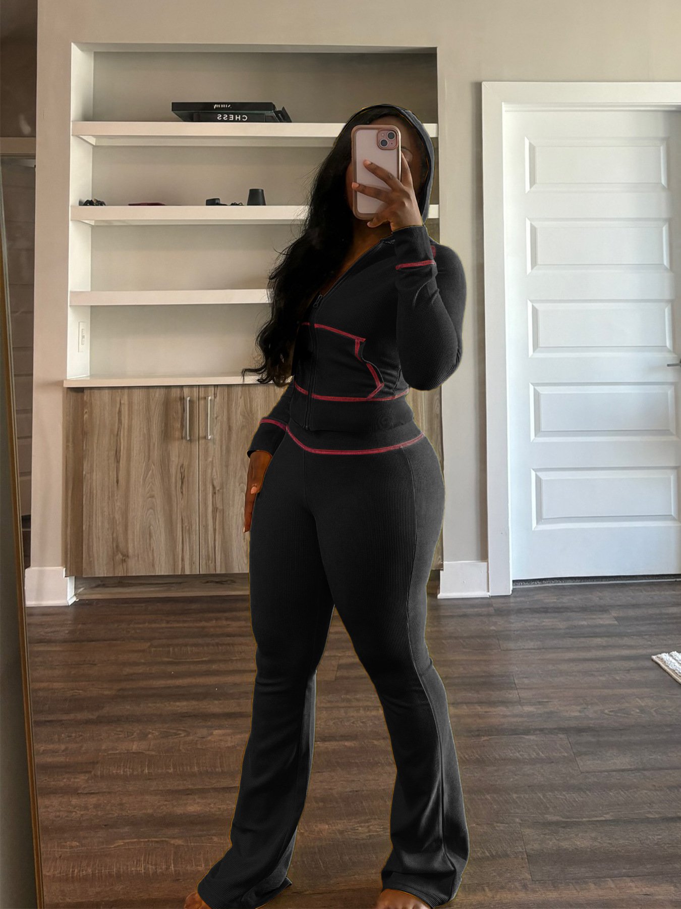 Women's Clothing 2 Two Piece Set Waffle Tracksuits Custom Zipper Hoodie and Sweatpants Set Fall Winter Casual Outfits For Ladies