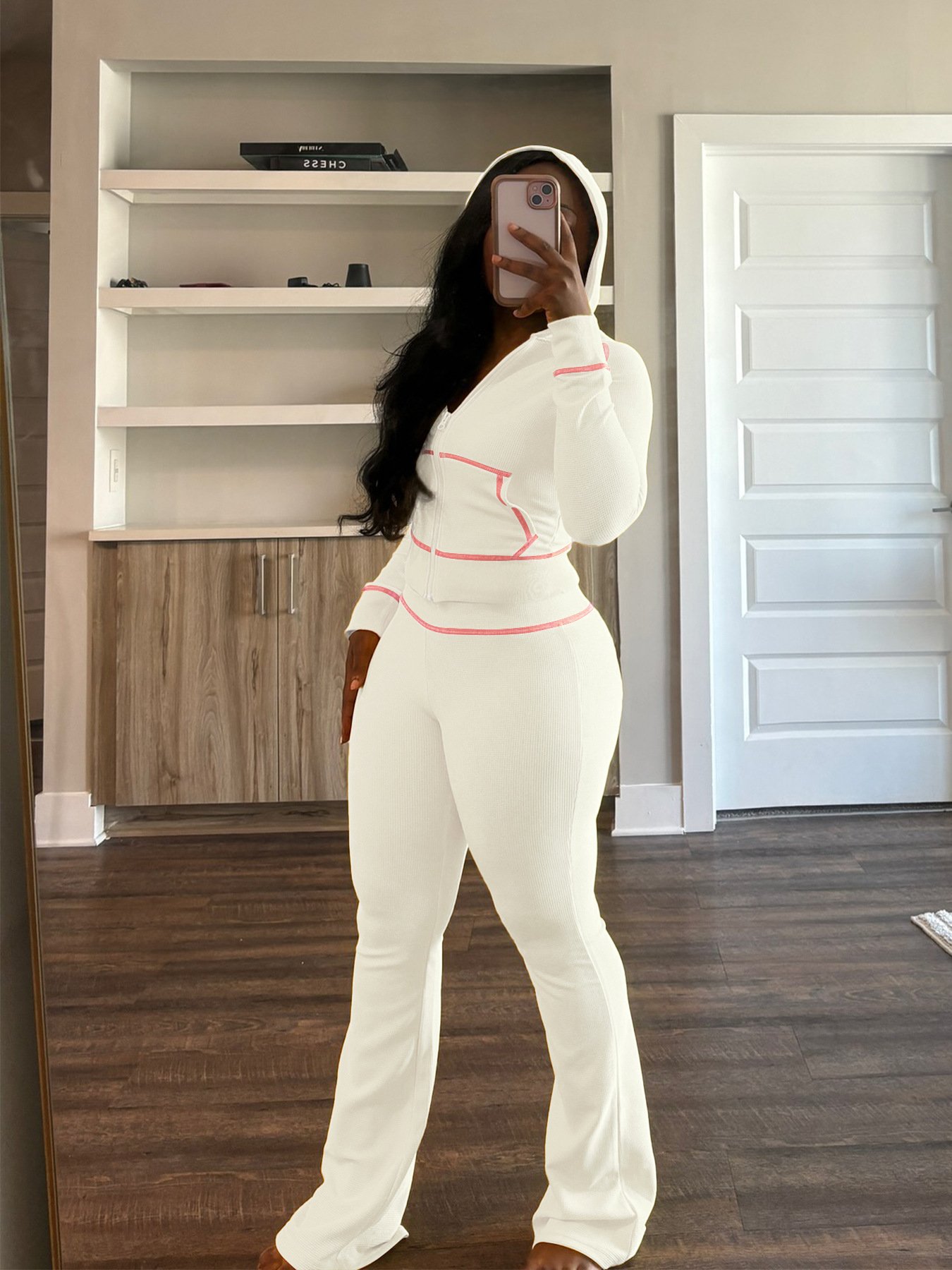 Women's Clothing 2 Two Piece Set Waffle Tracksuits Custom Zipper Hoodie and Sweatpants Set Fall Winter Casual Outfits For Ladies