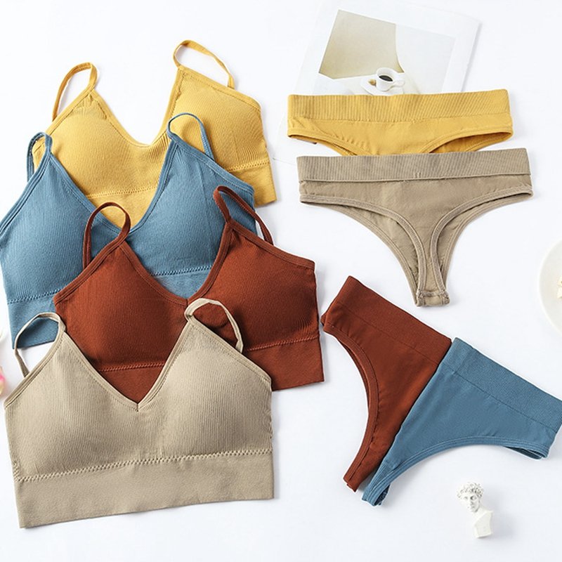 FF1663 Women Solid Lingerie Set Seamless Cotton Bra and Panty Underwear No Steel Ring Girl Sports Bra and Panties Sets