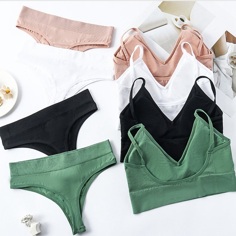 FF1663 Women Solid Lingerie Set Seamless Cotton Bra and Panty Underwear No Steel Ring Girl Sports Bra and Panties Sets