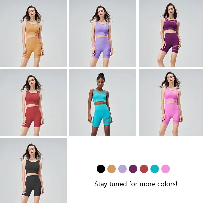 Wholesale Women's Sets Adjustable Running Sports Bra Shorts 2 Piece Suit Custom Logo Workout Clothing Yoga Set Gym Active Sets
