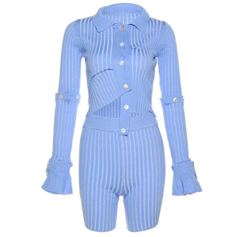 W22s21466 New Fashion Spring Clothes Boutique 2023 New Arrivals Long Sleeve Shirts Striped Shorts Women's Sets 2 Piece Set Women