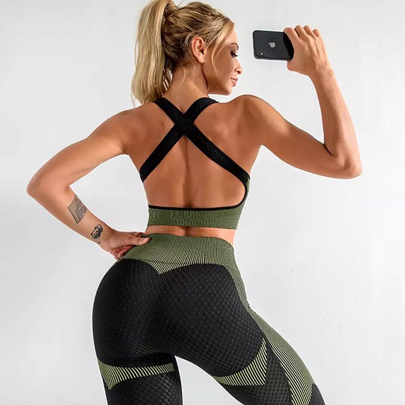 Wholesale Women's 2 Piece Tracksuit Workout Set - High Waist Leggings and Crop Top Yoga Set