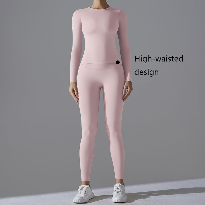 XW-6662+6618 Leggings And Long Sleeve Shirt Women's Sets Strength Training Sportswear Round Neckline High Waist Yoga Set