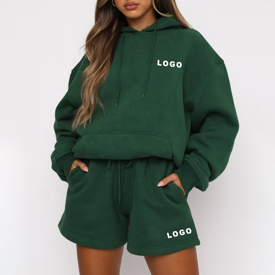 2 Piece Sets Women Tracksuit Oversized Hoodies And Sweat Shorts Set Custom Hoody Set Polyester Sweatshirts