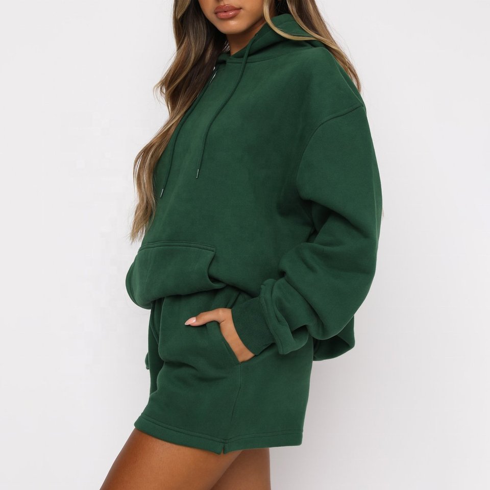 2 Piece Sets Women Tracksuit Oversized Hoodies And Sweat Shorts Set Custom Hoody Set Polyester Sweatshirts