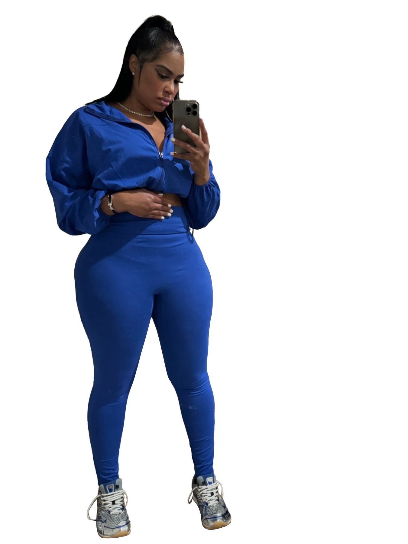 New Arrival Casual Women 2 Piece Set Sweat Suits Drawstring Cropped Zip-up Coats And Pants Sets Tracksuit Jogging Suits Women