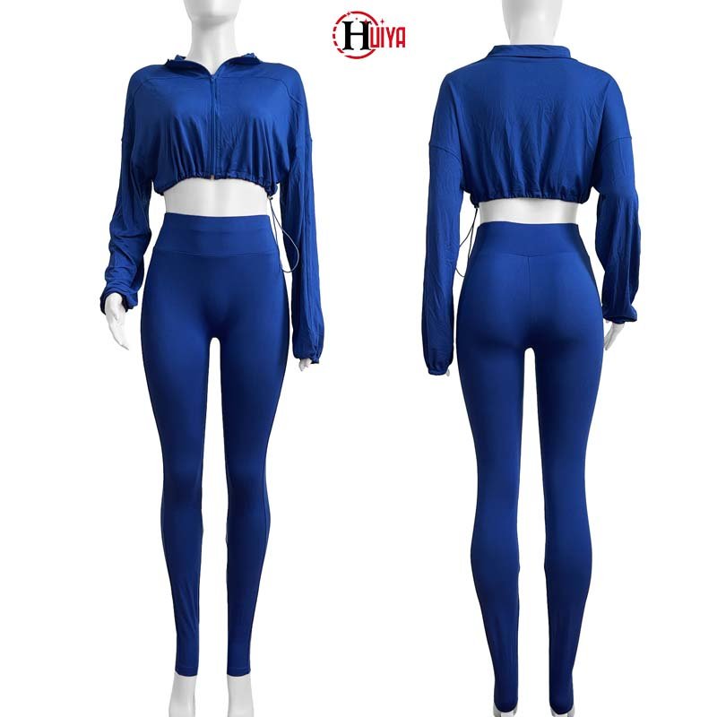 New Arrival Casual Women 2 Piece Set Sweat Suits Drawstring Cropped Zip-up Coats And Pants Sets Tracksuit Jogging Suits Women
