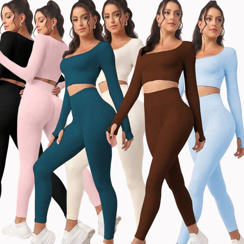 2023 new hot selling 2 Pcs Seamless High Stretch Yoga Set Tracksuit Gym Set Ribbed Tank Top Tummy Control Leggings for women