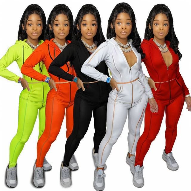 Custom Fall Fashion Stripe Splicing Design Polyester 2 Piece Women's Set LoungeWear Two Piece Sets Women Clothing