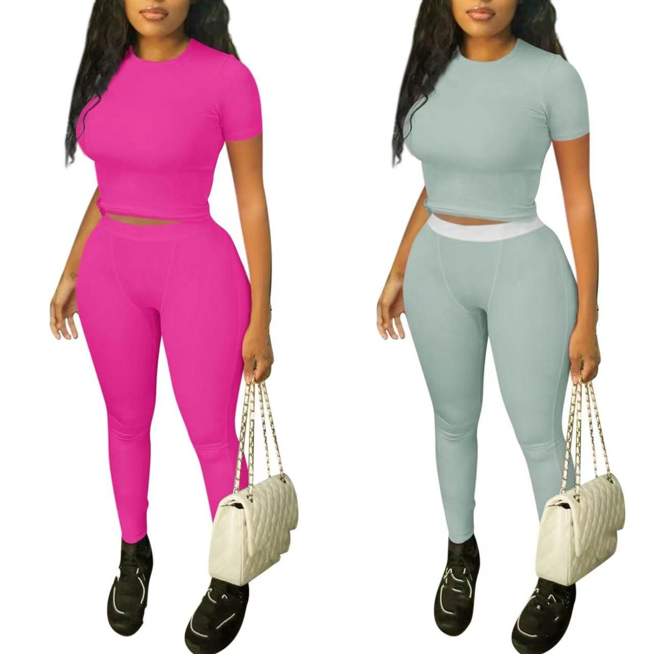 women's hot pink ropa de mujer ribbed knit lounge wear wholesale loungewear two 2 pieces suit set fall 2024 women clothes