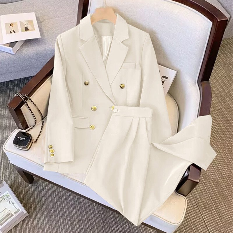 Women Two Piece Set Coat + Pants Suits Solid Color Suit Coat Blazer Pants Set Spring Autumn Lady Office Casual Suits