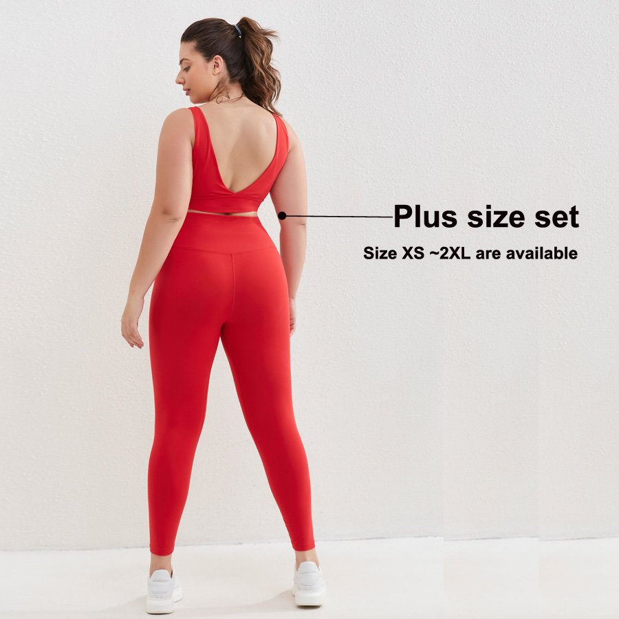 Luluyun Women's plus size active workout clothing sets wear gym fitness leggings v neck sports bra sets