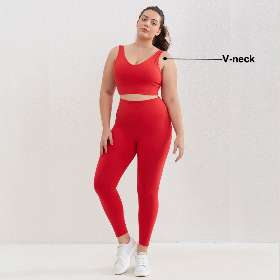Luluyun Women's plus size active workout clothing sets wear gym fitness leggings v neck sports bra sets