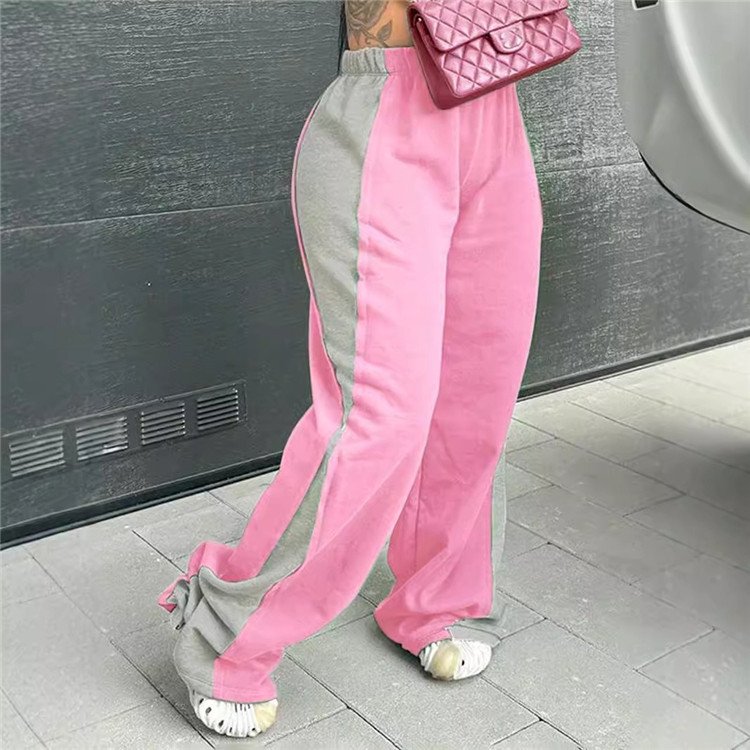 Autumn New Patchwork Loose Straight Pants Women High Waist Casual Female Sweat Trousers