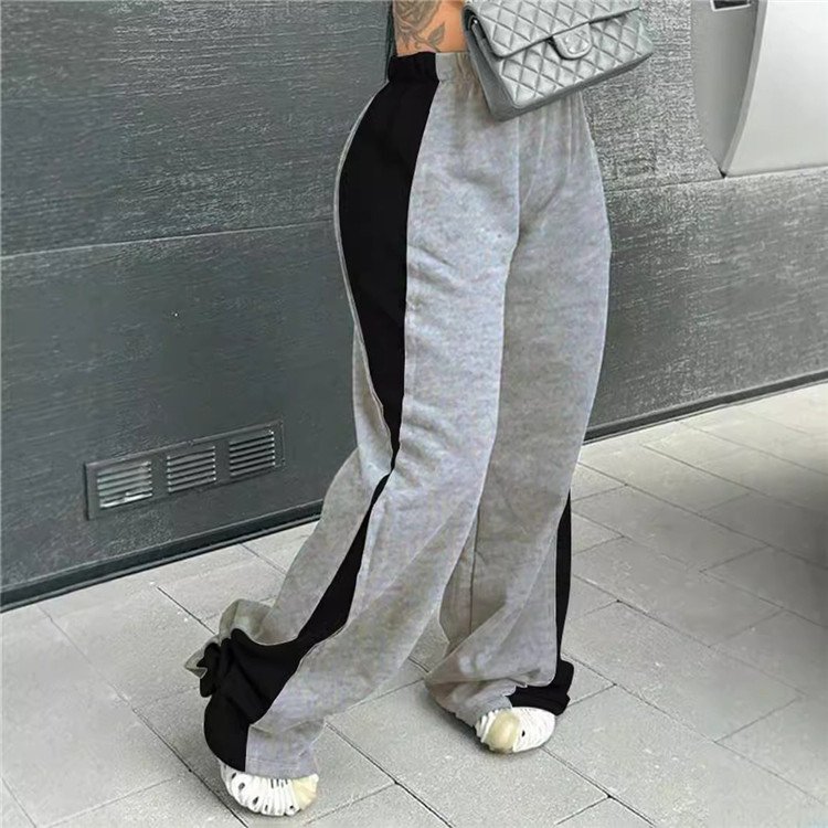Autumn New Patchwork Loose Straight Pants Women High Waist Casual Female Sweat Trousers