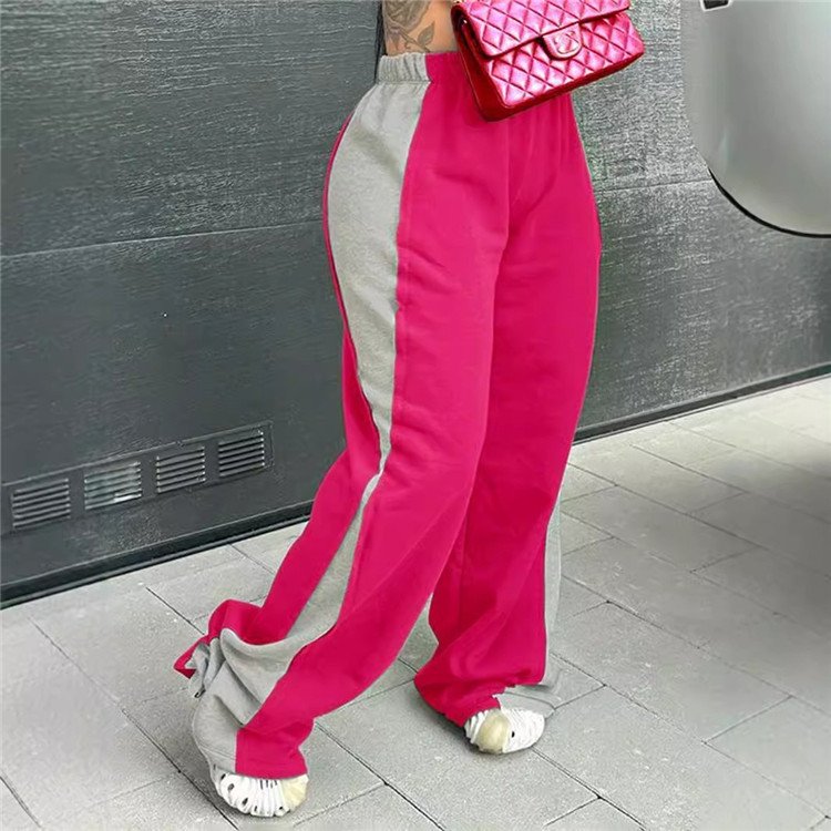 Autumn New Patchwork Loose Straight Pants Women High Waist Casual Female Sweat Trousers