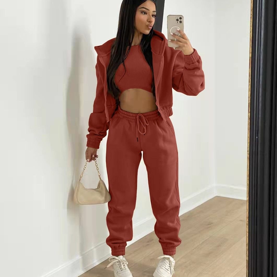 Casual Women Tracksuit Sweatsuit Sets 3 Piece Jogger Set Women Fleece Custom Women's Sets