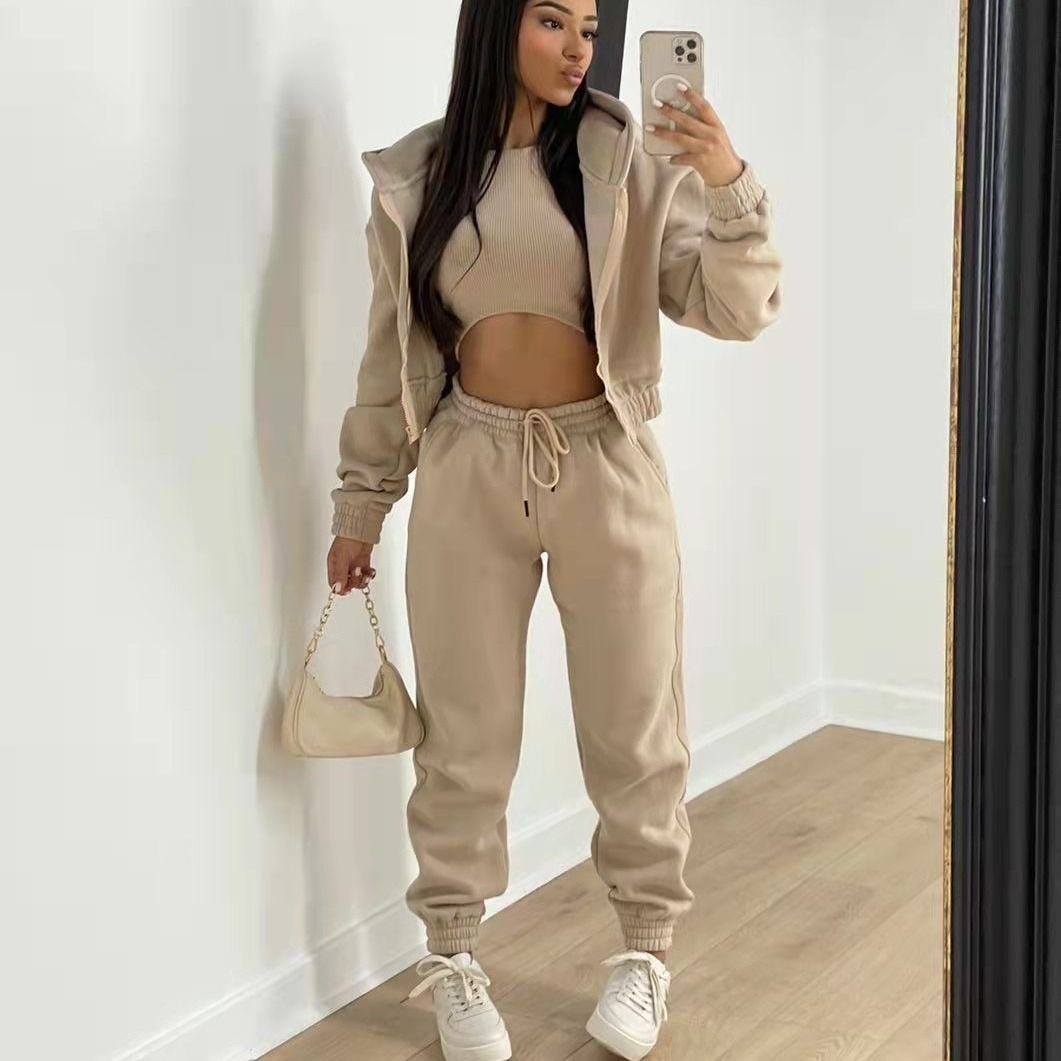 Casual Women Tracksuit Sweatsuit Sets 3 Piece Jogger Set Women Fleece Custom Women's Sets