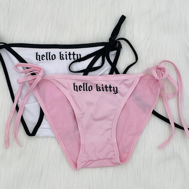 2Pcs KT Bikini Set 2024 Summer New Kawaii Swimsuit with Animal Print Sexy Swirl Panties Women's Silk Beachwear Y2K Girl Style