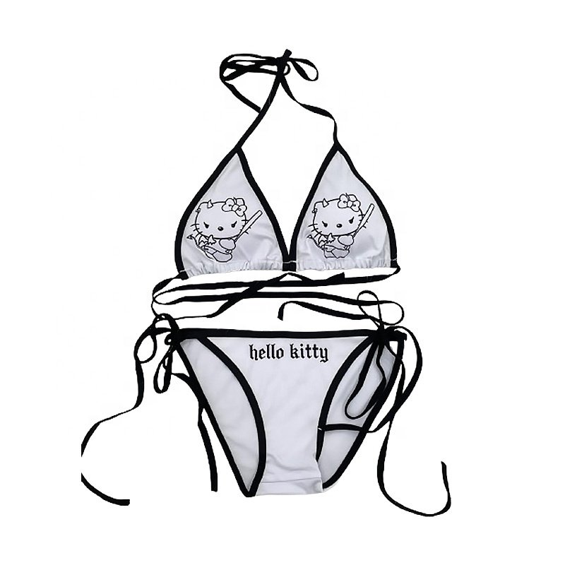 2Pcs KT Bikini Set 2024 Summer New Kawaii Swimsuit with Animal Print Sexy Swirl Panties Women's Silk Beachwear Y2K Girl Style