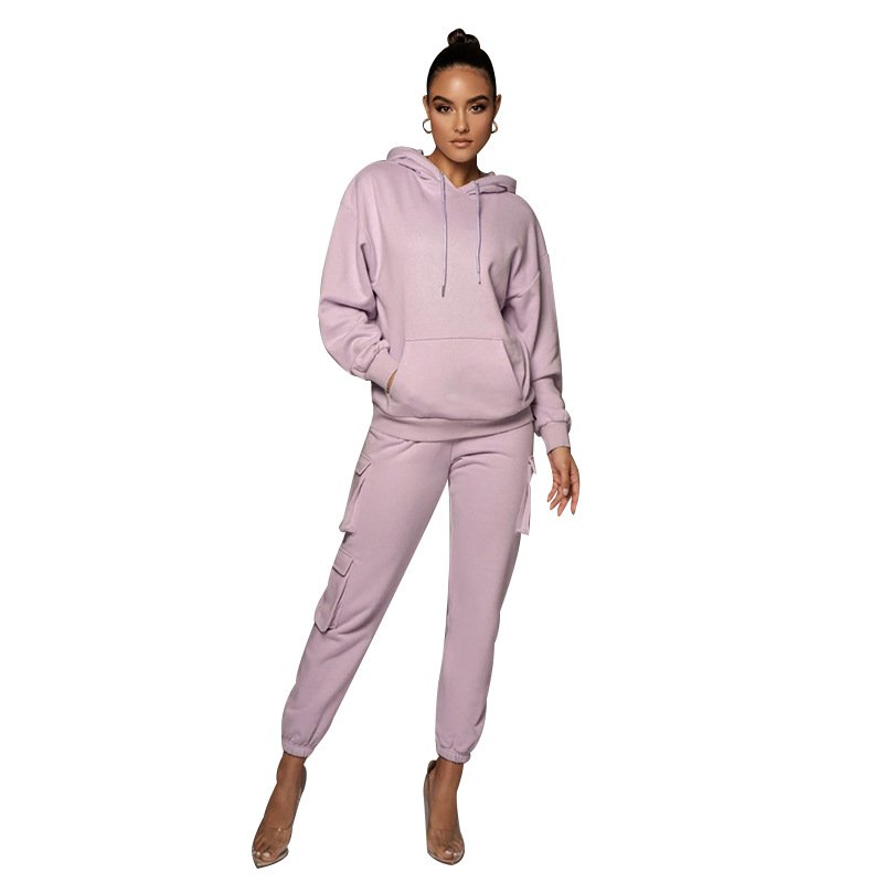 Hot Sale Long Sleeve Family Matching Outfits Custom Winter Hoodies Two Piece Set Embroidery 6 Color Gym 2 Piece Set Women'S Sets