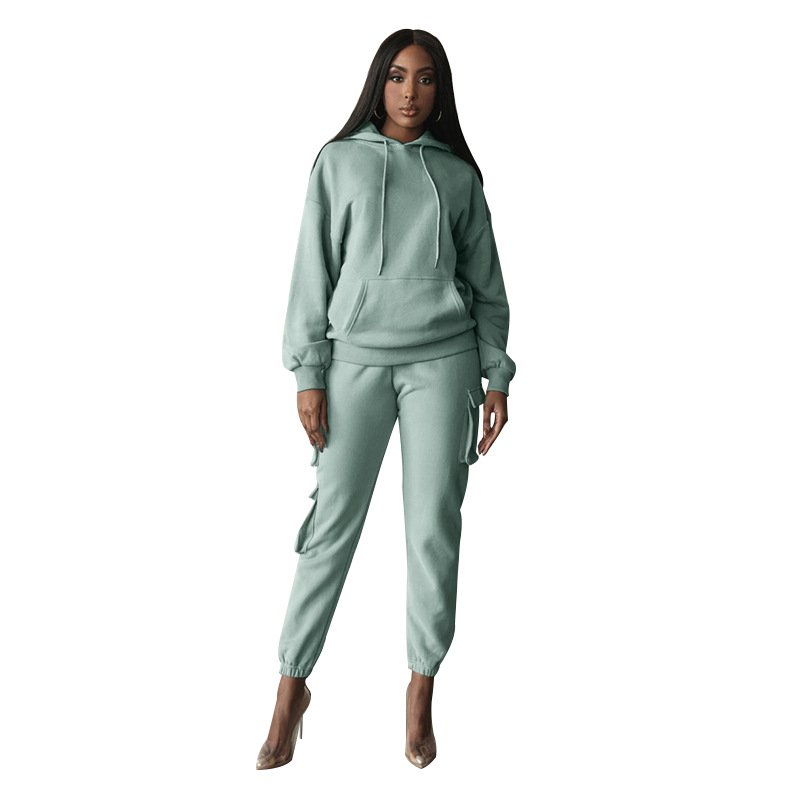 Hot Sale Long Sleeve Family Matching Outfits Custom Winter Hoodies Two Piece Set Embroidery 6 Color Gym 2 Piece Set Women'S Sets