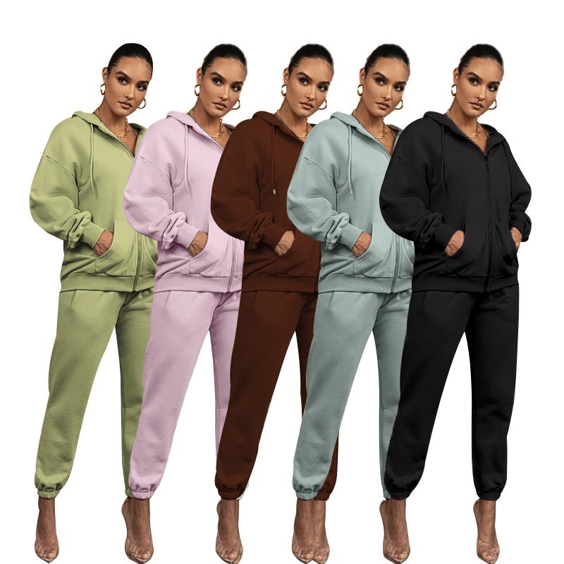 Hot Sale Long Sleeve Family Matching Outfits Custom Winter Hoodies Two Piece Set Embroidery 6 Color Gym 2 Piece Set Women'S Sets