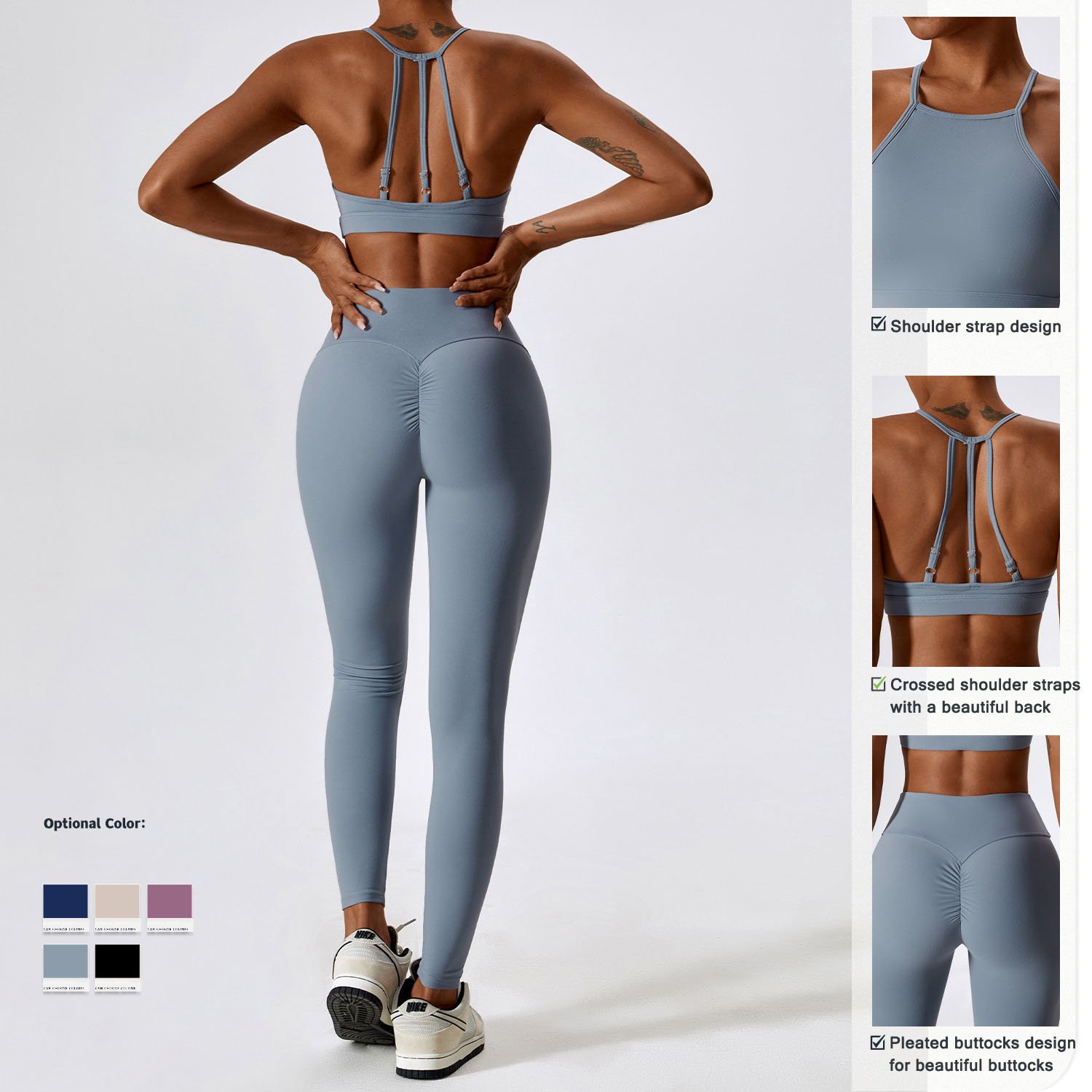 2 Piece Outfit Yoga Sets Women's Gym Set Lounge Wear Crop Sports Tops & Fitness Leggings Quick-Drying Nylon Tracksuits 5 Colors