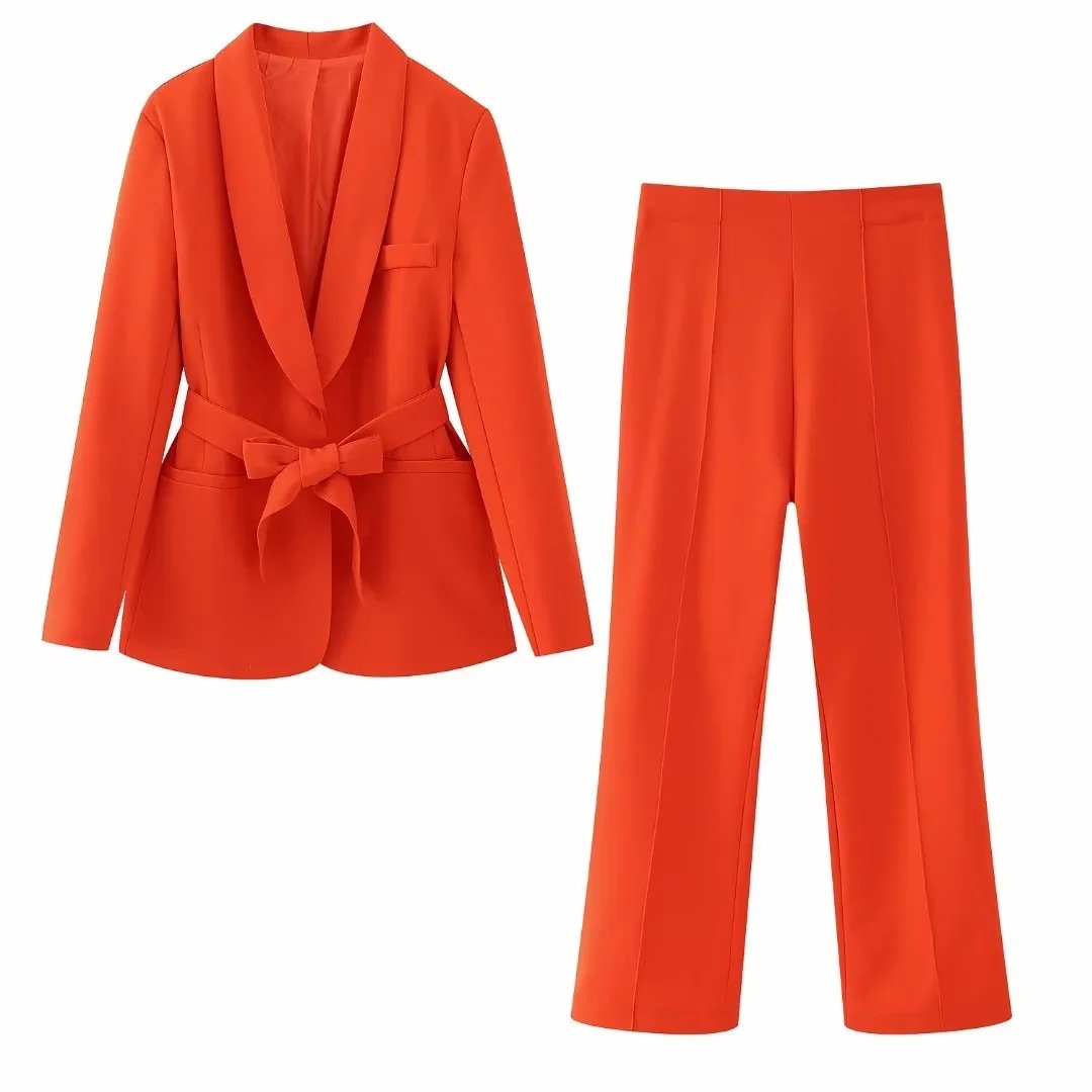 European and American women's wear French belt dress small suit jacket + casual pants suit