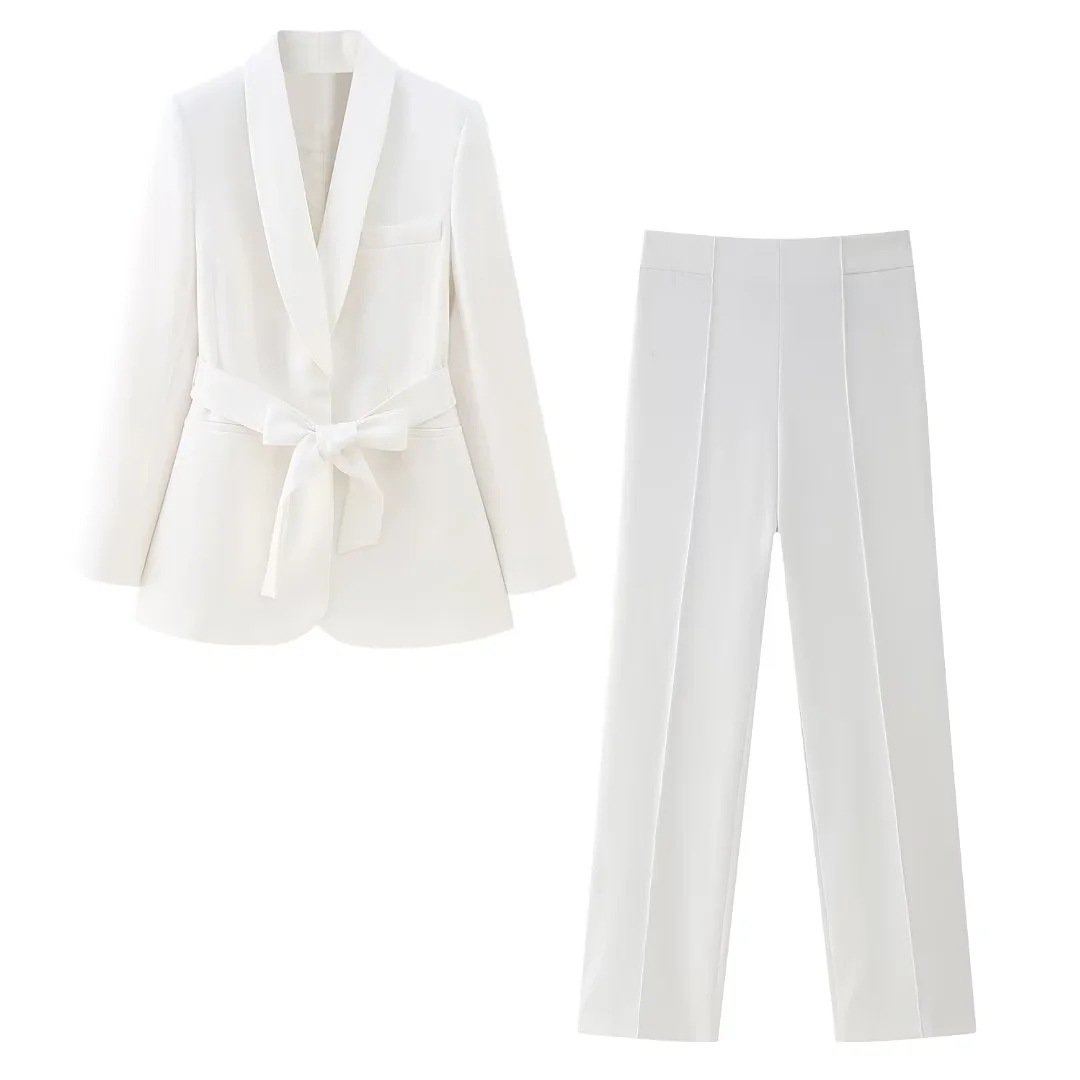 European and American women's wear French belt dress small suit jacket + casual pants suit