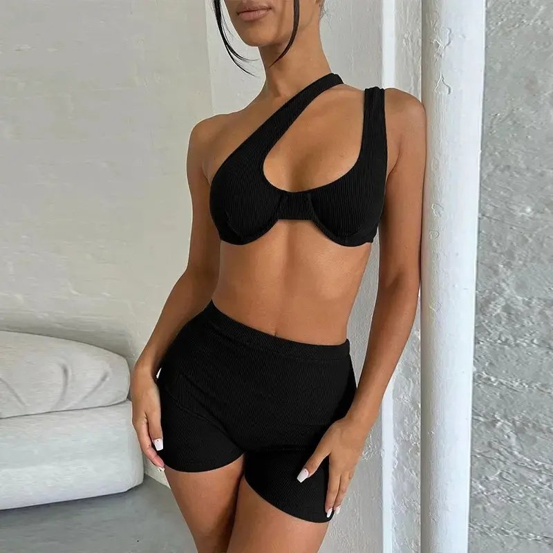 Hollow Out High Waist Crop Top Mini Pants Women'S Sets Tracksuits Sportsuits