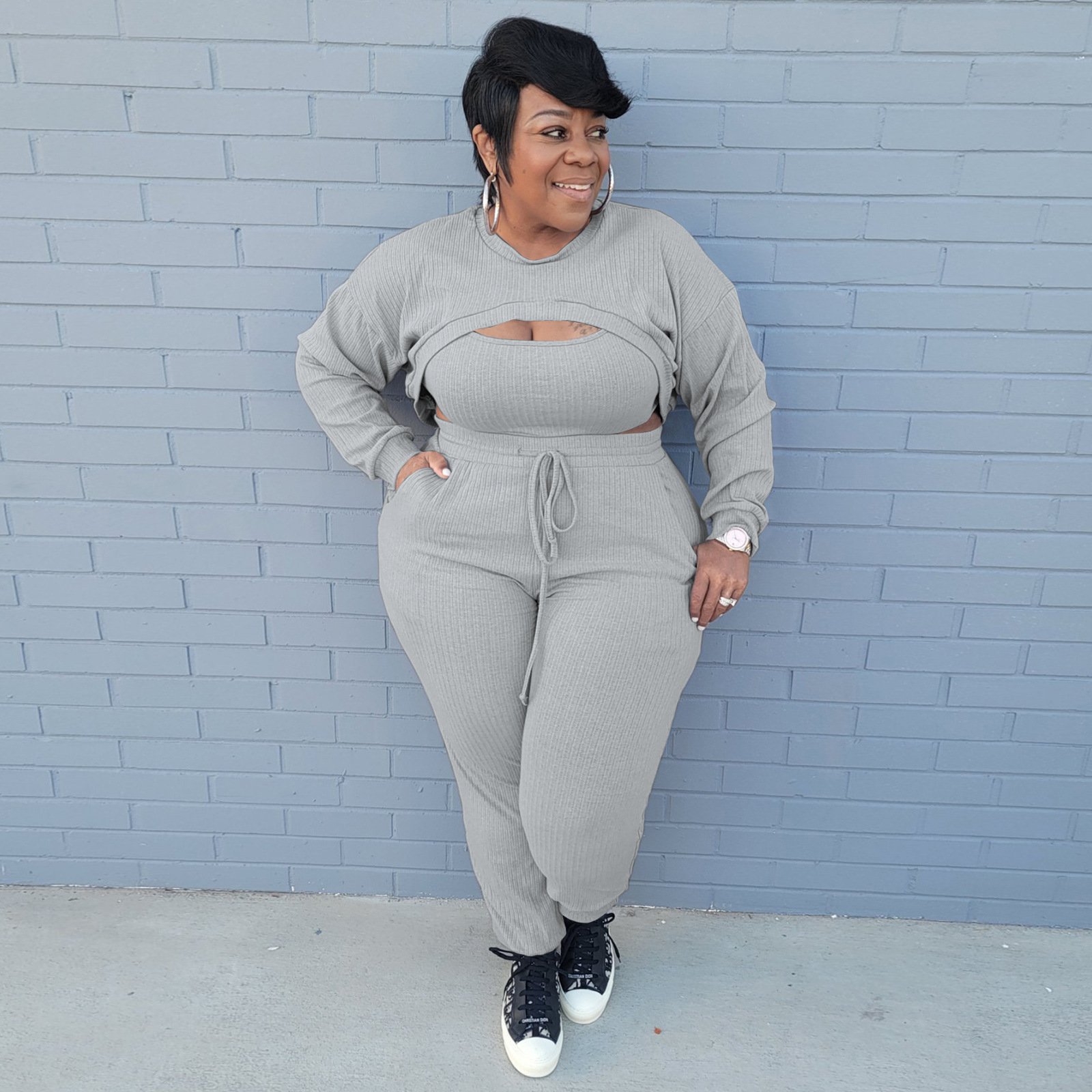 women fall sets 2022 new arrivals plus size women's clothing Pit bar fashion casual sports 3 piece set women