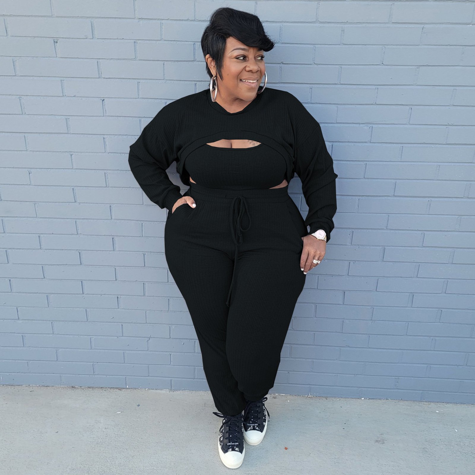 women fall sets 2022 new arrivals plus size women's clothing Pit bar fashion casual sports 3 piece set women