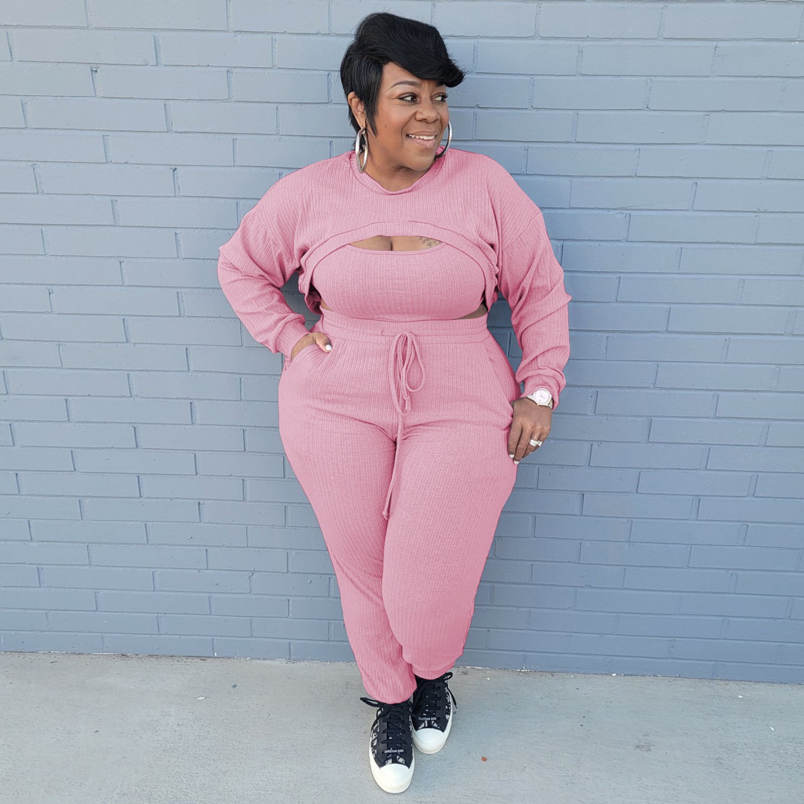 women fall sets 2022 new arrivals plus size women's clothing Pit bar fashion casual sports 3 piece set women