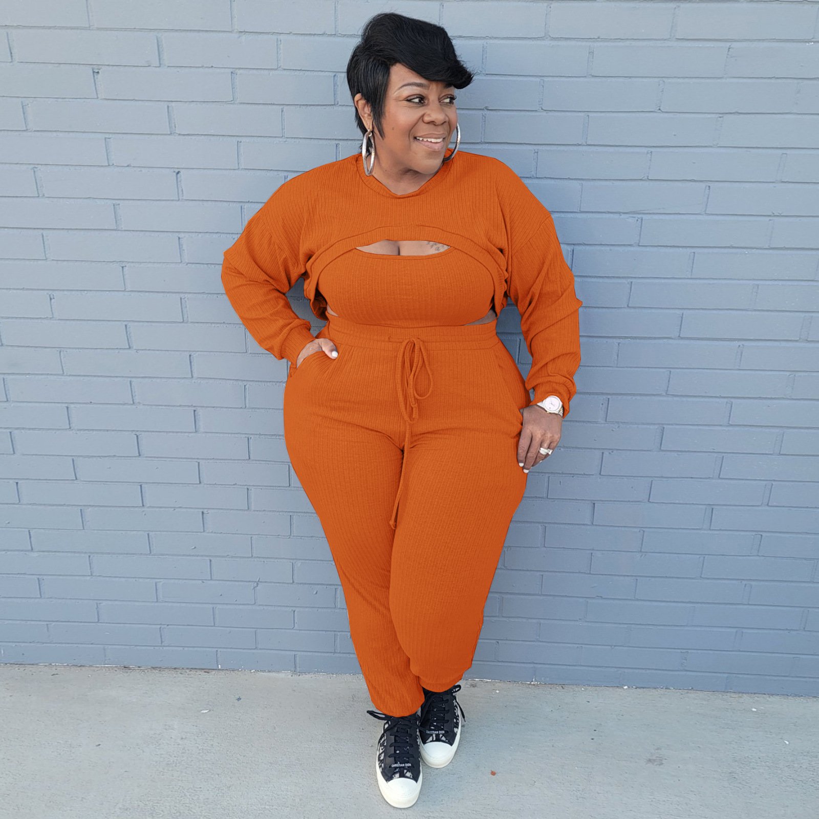women fall sets 2022 new arrivals plus size women's clothing Pit bar fashion casual sports 3 piece set women