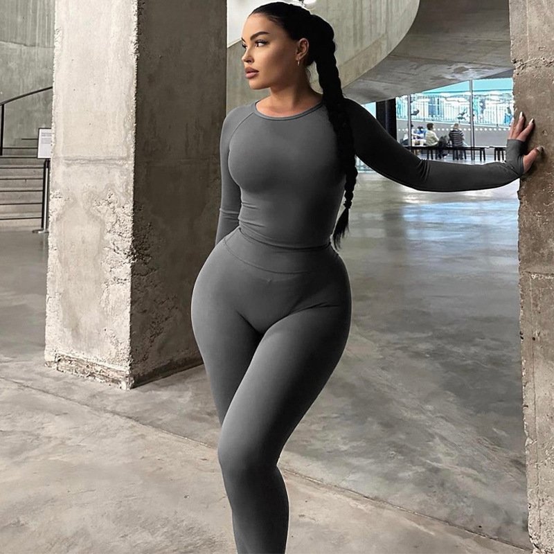 Wholesale Long Sleeve T shirt And Legging Sets Slim Fit Womens Tracksuit Workout Women Sports Wear Yoga Suit