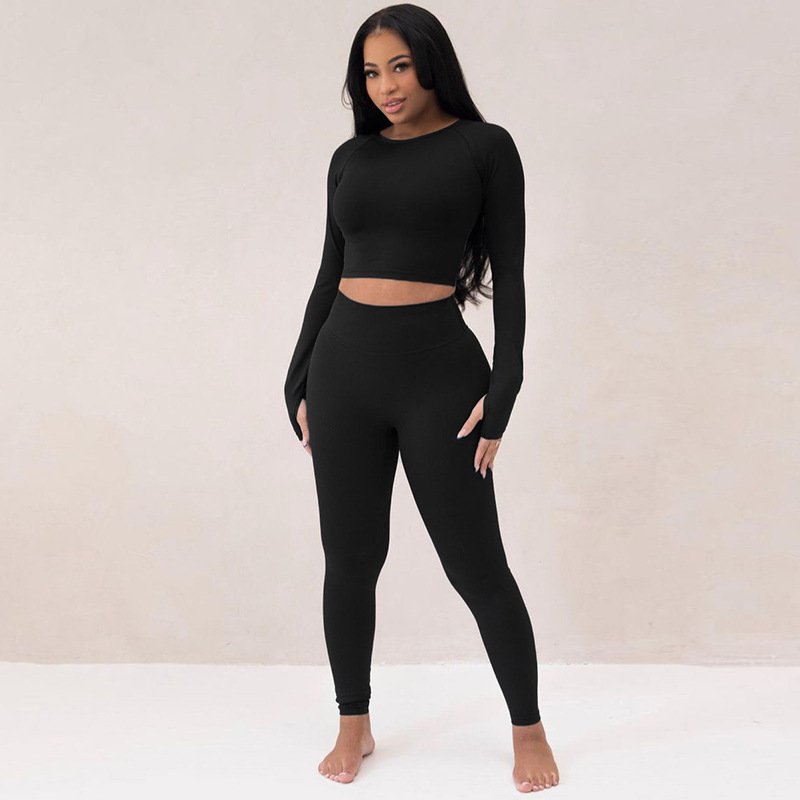 Wholesale Long Sleeve T shirt And Legging Sets Slim Fit Womens Tracksuit Workout Women Sports Wear Yoga Suit