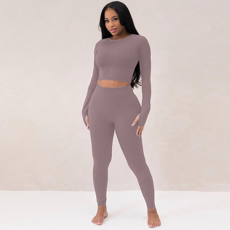 Wholesale Long Sleeve T shirt And Legging Sets Slim Fit Womens Tracksuit Workout Women Sports Wear Yoga Suit