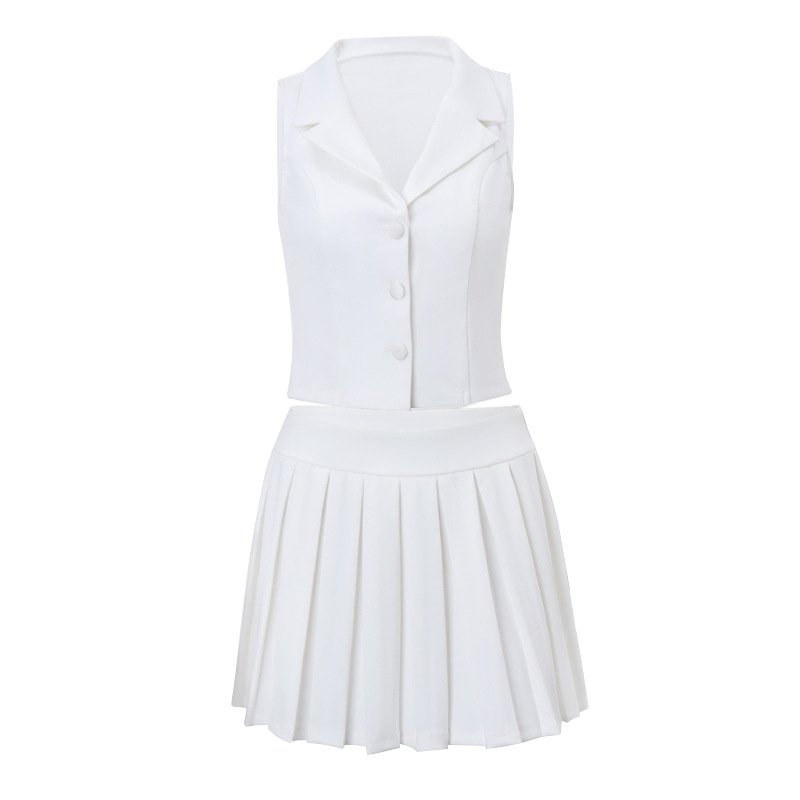 Elegant Single Vest Skirt Suit Women Square Collar Sleeveless Pockets Female 2 Piece Set New Office Lady Outfit Set 2911
