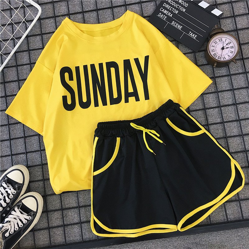 Extra large polyester fast drying women's sportswear jogging fashion short sleeved shorts fitness two-piece set