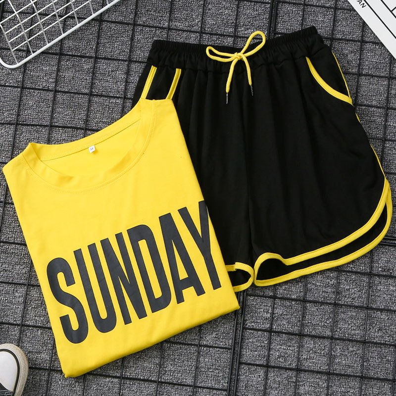 Extra large polyester fast drying women's sportswear jogging fashion short sleeved shorts fitness two-piece set