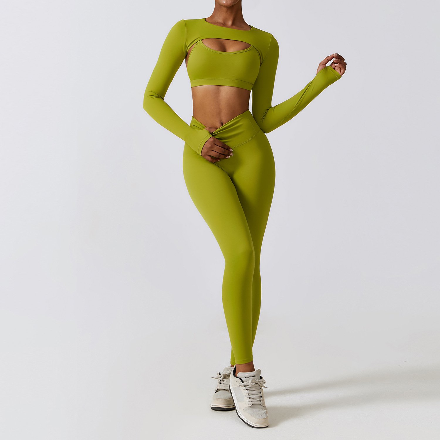Custom Women's Fitness Sportswear Set Long Sleeve Gym Jackets Workout Leggings Yoga Shorts Seamless 3-Piece Activewear Plus Size