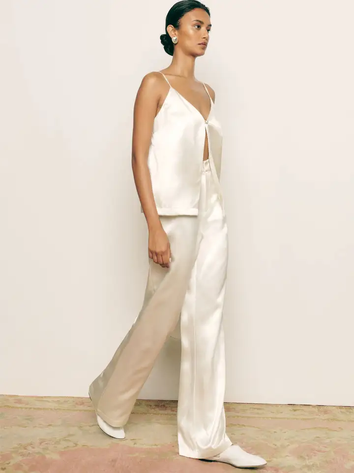 Luxury brand clothing shiny satin silk 2 piece set women's pyjamas women sleepwear tank tops wide leg loose long pants Set